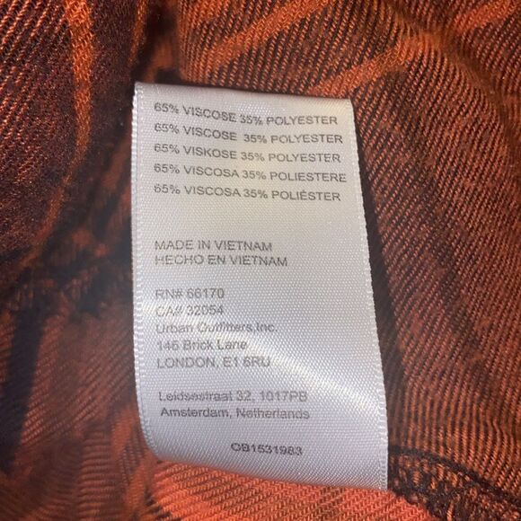 BDG Urban Outfitter Karl Slouchy Orange Black Plaid Patchwork Button Up Shirt M - Picture 6 of 6